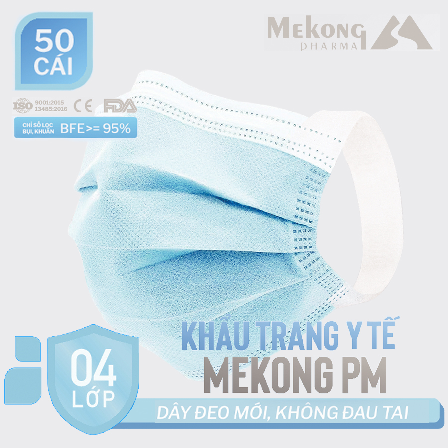 3 Hộp Khẩu Trang Mekong Cao Cấp 4 Lớp Kháng Khuẩn có dây đeo mềm không gây đay tai (50 chiếc 1 Hộp)