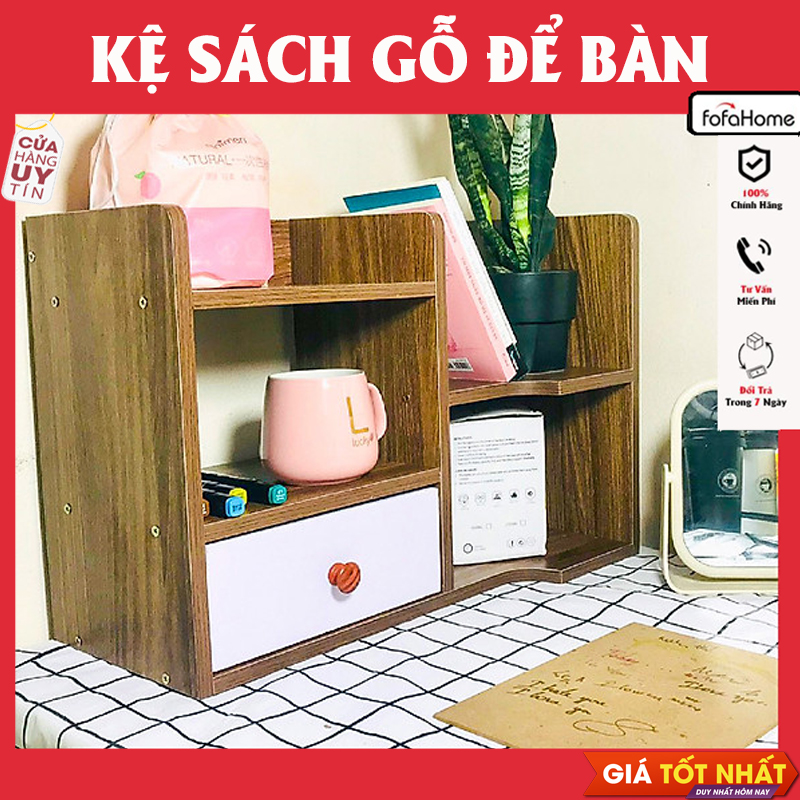 Kệ Sách Để Bàn 4 Ngăn 1 Ngăn Kéo Bằng Gỗ Công Nghiệp MDF Lắp Ghép Tiện Lợi, Lắp Ghép Dễ Dàng, Sử Dụng Tiện Lợi