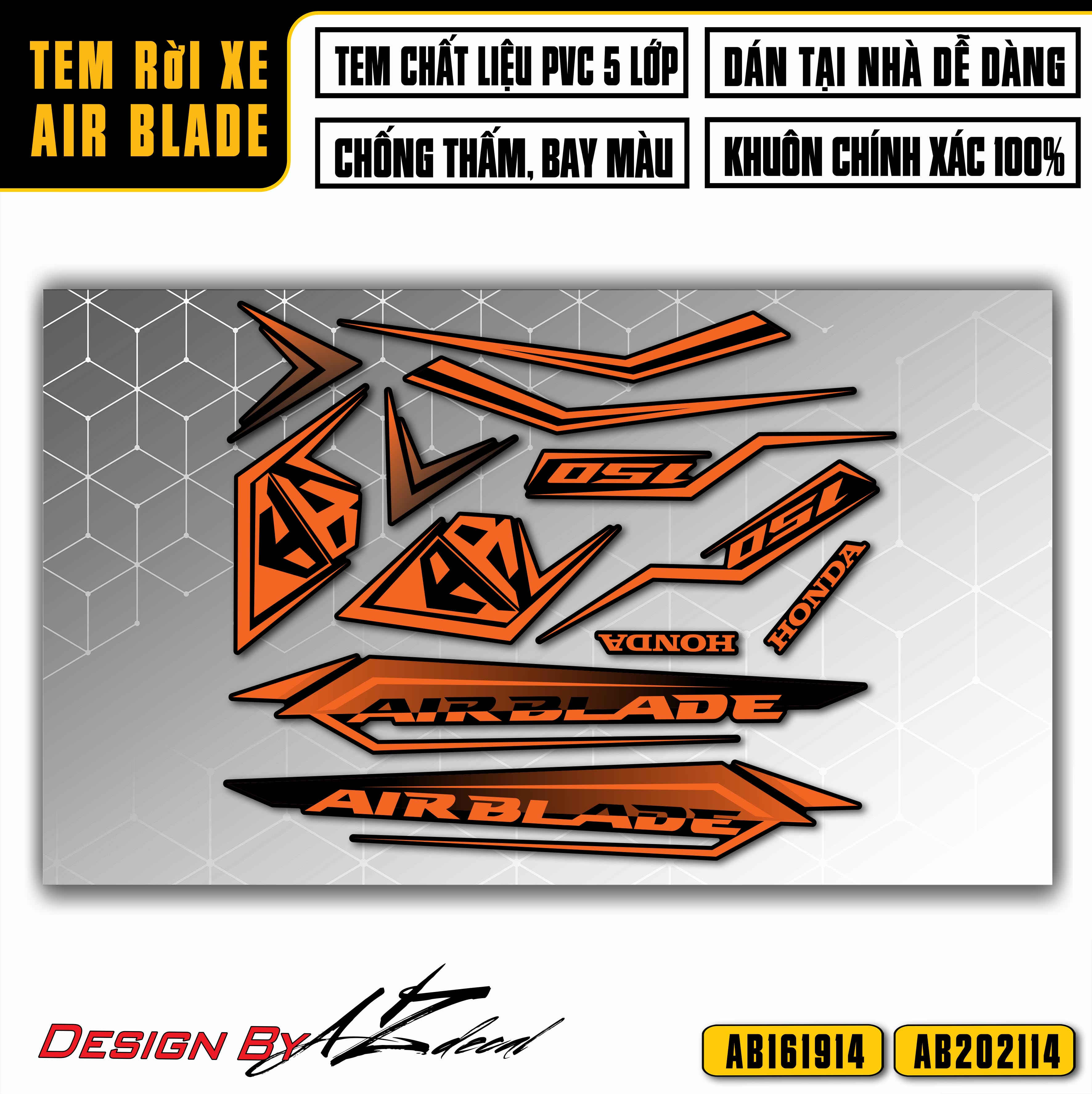 Tem Rời Dán Xe Airblade Mẫu Logo AB Cách Điệu | AB14 | Decal Chế Xe Máy Chất Liệu PVC Cao Cấp