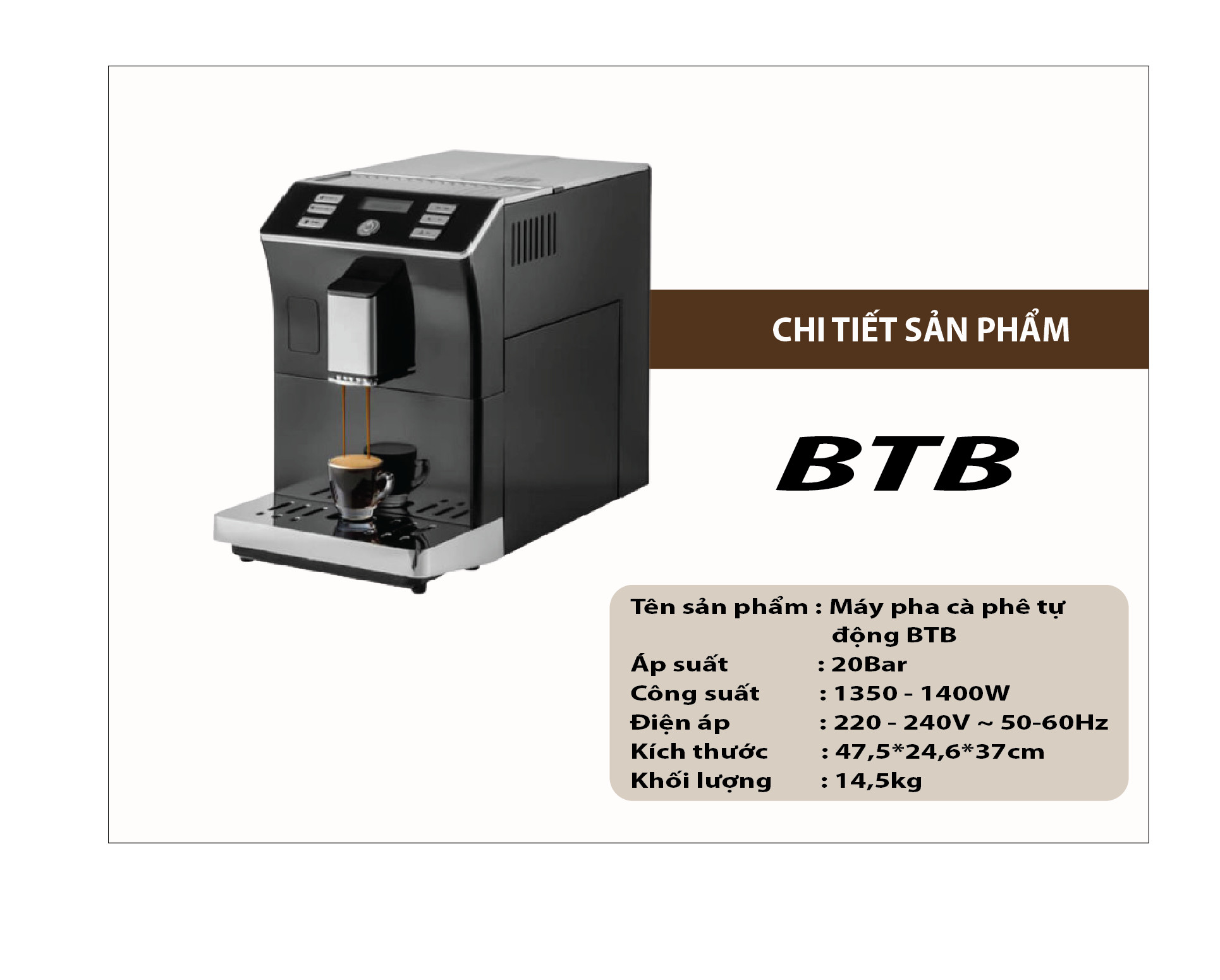 Máy Pha Cà Phê Tự Động BTB - 206 - Hàng Nhập Khẩu - Tích Hợp Chức Năng Xay Cà Phê