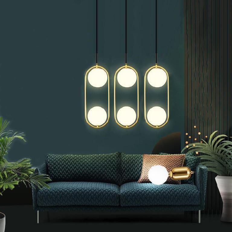 Combo đèn thả ZATEM chao thủy tinh địa cầu, khung mạ vàng hình Elip 2 đầu độc đáo - kèm bóng LED chuyên dụng .