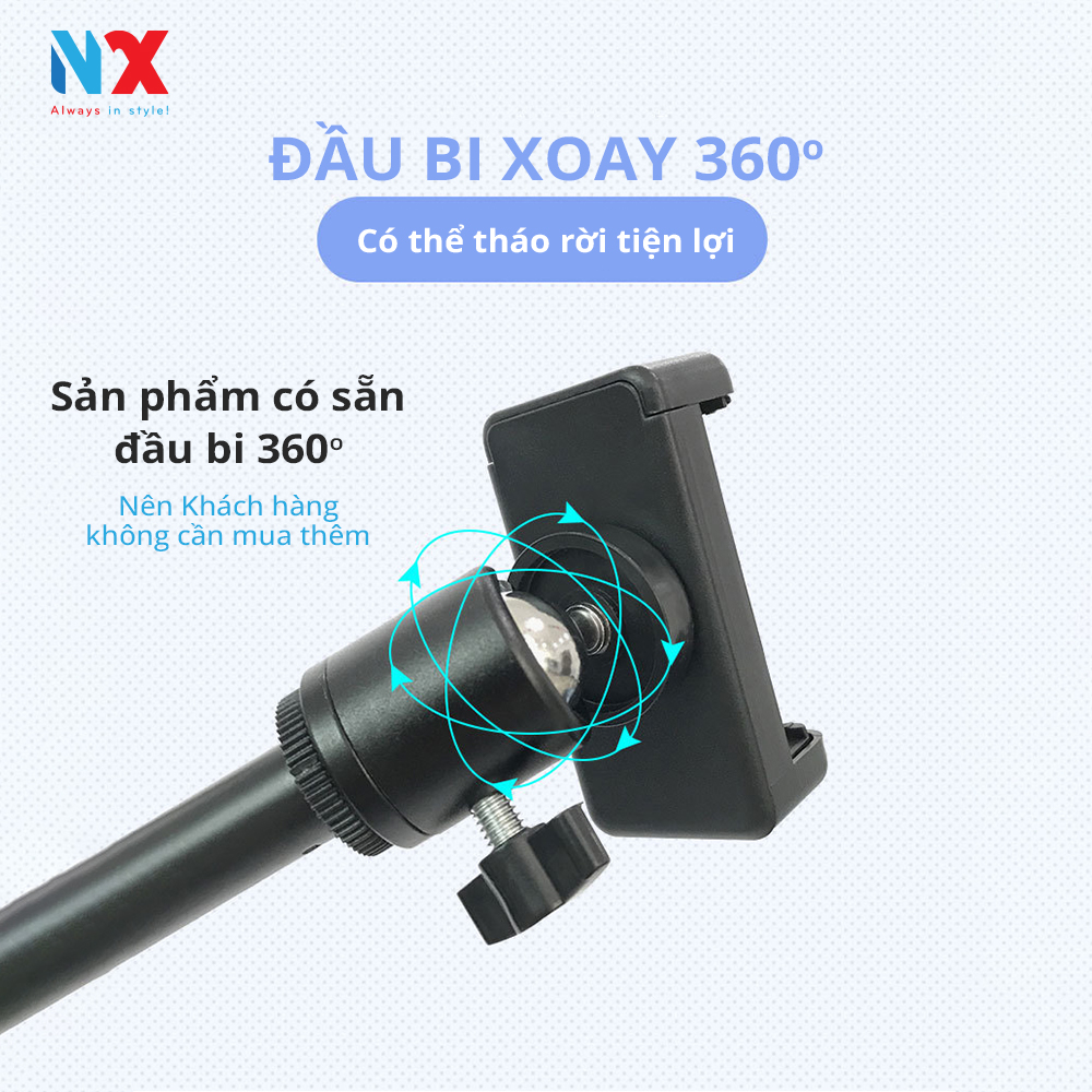 Tay đòn ngang Gắn điện thoại, đèn livestream, micro, tặng kèm đầu bi 360 độ hỗ trợ quay phim