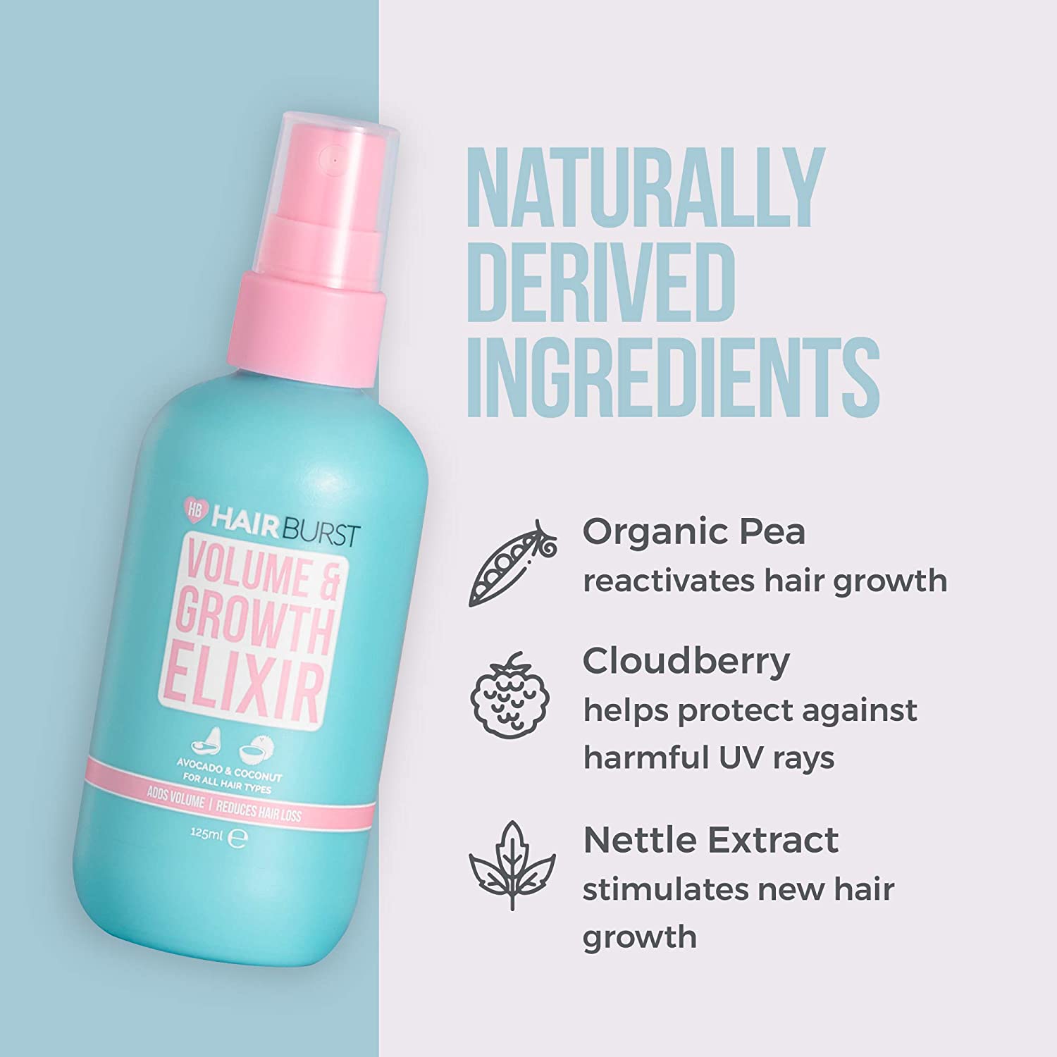 Combo Hairburst Set Gội Xả Kích Thích Mọc Tóc 300ml/Chai và Xịt Volume and Growth Elixir Tạo Độ Phồng Và Kích Thích Mọc Tóc 125ml 