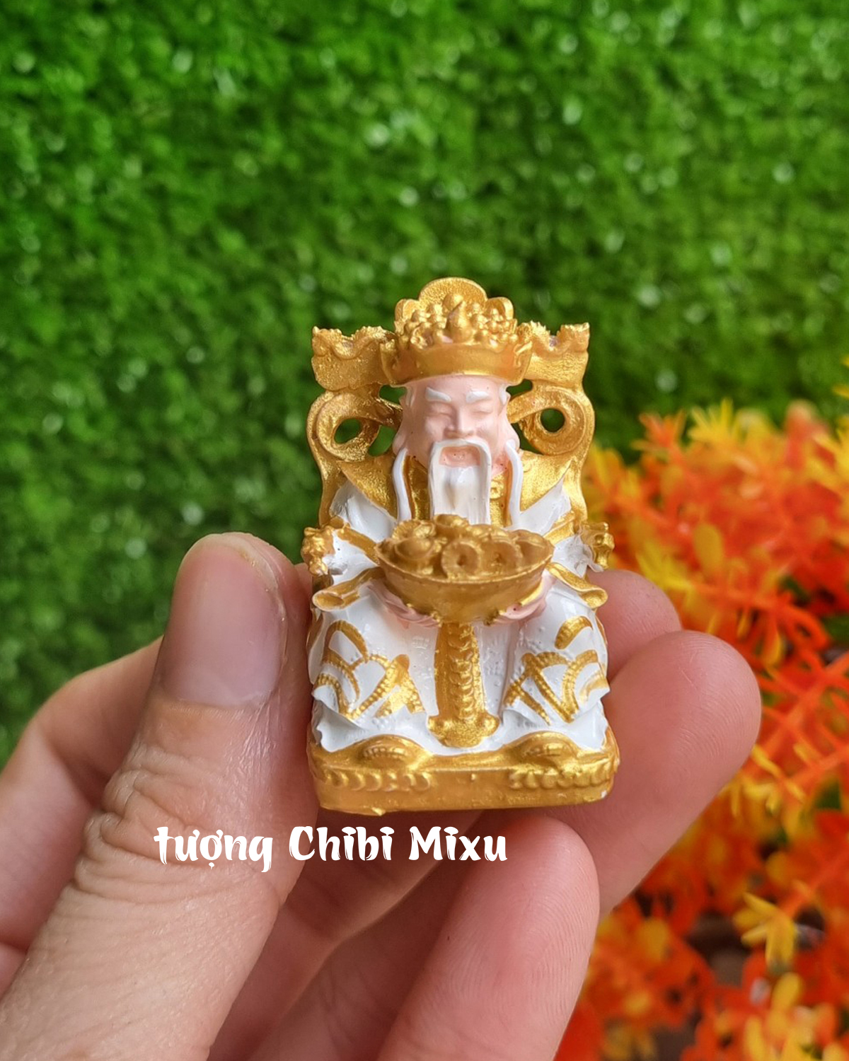 Bộ 03 tượng Thần Tiền - Thần Tài - Thổ Địa size 4.5cm tặng kèm đế đôn tượng cho Thần Tiền decor decor phòng Giàu có Quà tặng Đồ trang trí