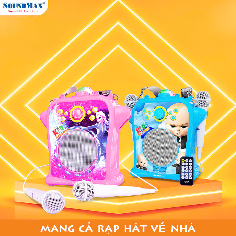 Loa SoundMax Bluetooth KIDS | Loa karaoke trẻ em SoundMax Kids | Loa quà tặng trẻ em | Công suất 20W Hỗ trợ Bluetooth USB karaoke AUX in out Đèn LED RGB Tặng 2 micro có dây - Hàng Chính Hãng