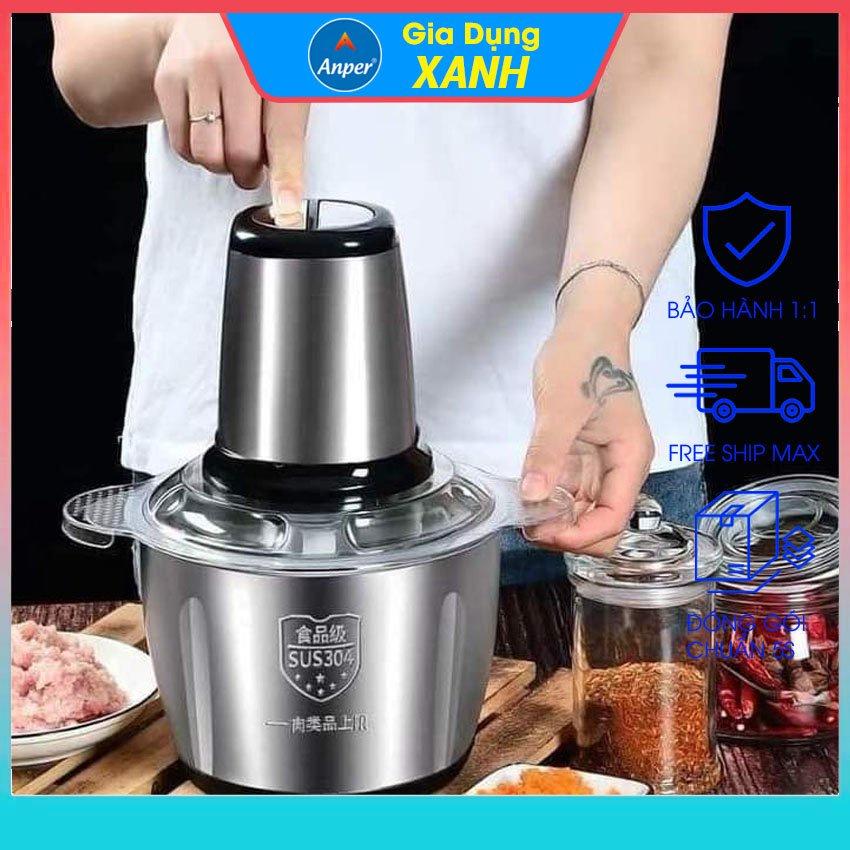 ✑Máy xay thịt đa năng cối Inox 304 dung tích 2L 4 lưỡi dao bằng thép sinh tố tỏi tiêu thức ăn sunhouse