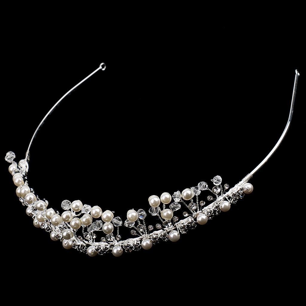 Bridal Bridesmaid Headband Pearl Rhinestone Crown Hair Band Wedding Tiara