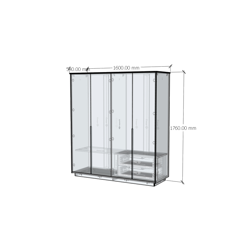 HAPPY FURNITURE , gỗ tự nhiên , Tủ quần áo 4 cửa mở - GALI , TCM_192 , 160cm x 54cm x 176cm