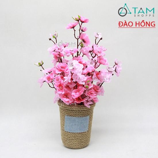 Chậu hoa mai đào handmade dây thừng T-HOA-14