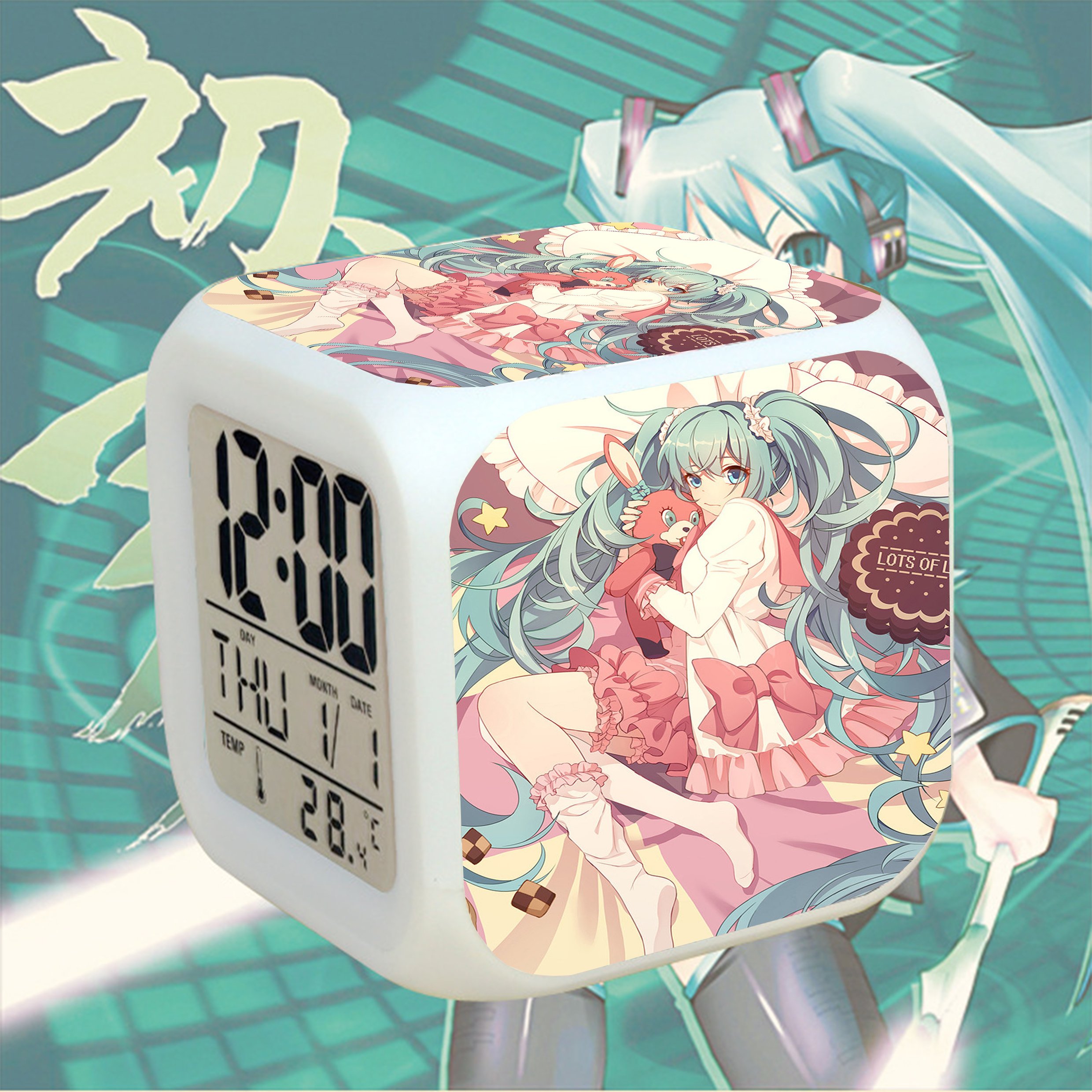 Đồng hồ báo thức để bàn in hình MIKU HATSUNE VOCALOID đèn LED đổi màu anime chibi xinh xắn (MẪU GIAO NGẪU NHIÊN)