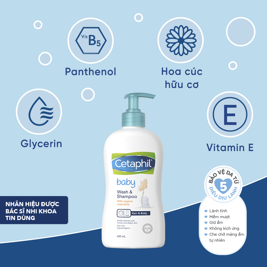 Combo Sữa tắm gội Cetaphil Baby W&S with Organic Calendula 400ml + Sữa dưỡng thể Cetaphil Baby with Organic Calendula 400ml