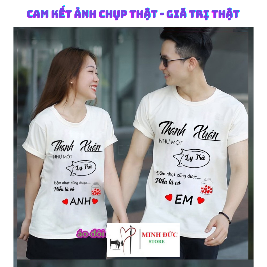 Áo Đôi Đẹp Nam Nữ Mùa Hè TT08, Áo Đôi Với Người Yêu In Thanh Xuân, Vải Cotton Thun