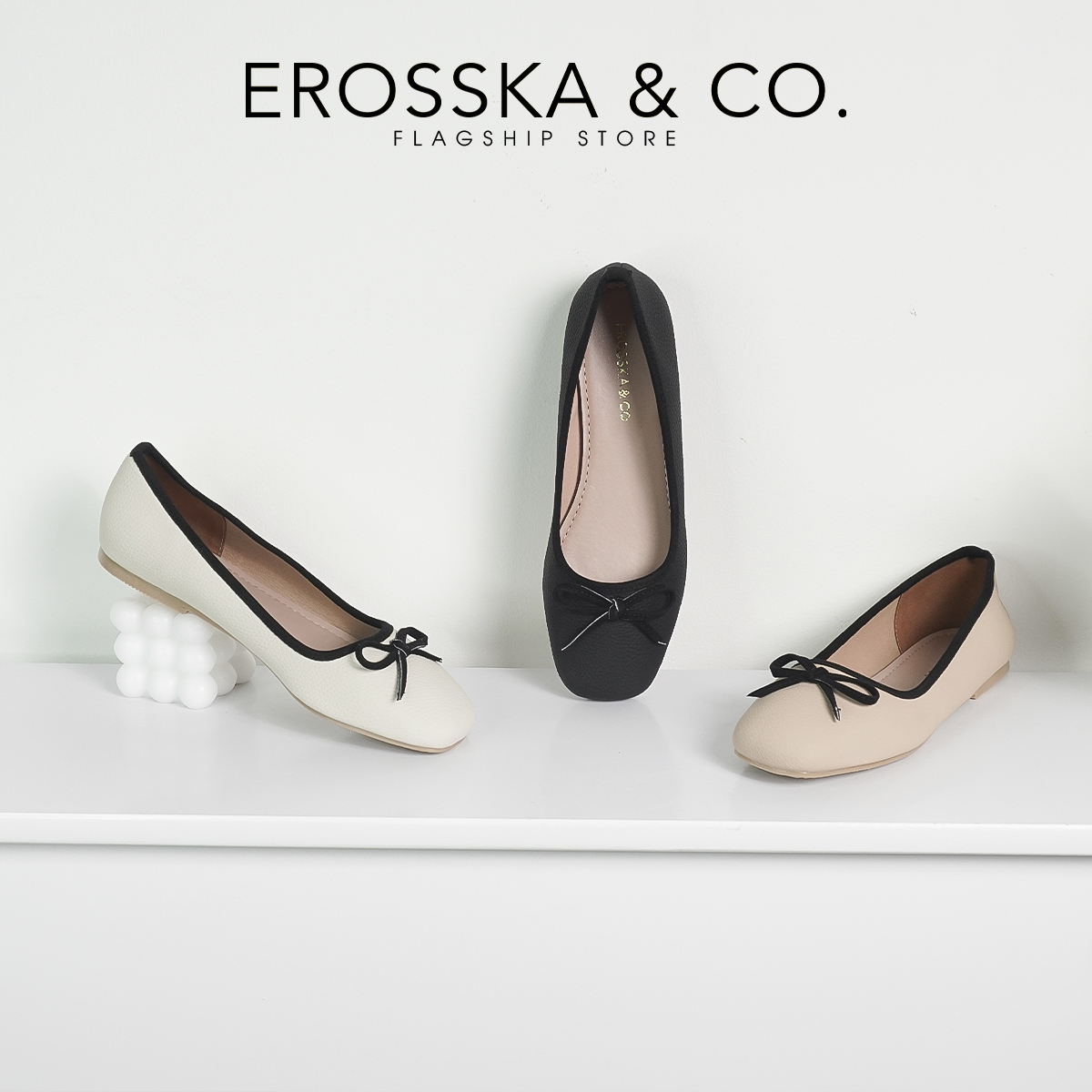 Erosska - Giày búp bê nữ đế bệt kiểu dáng đơn giản gắn nơ - EF017