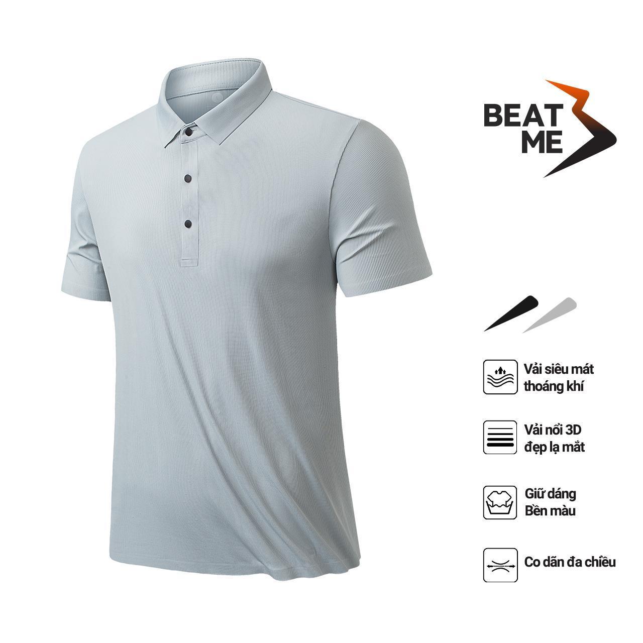Áo Thun Polo Phong Cách Thể Thao Tối Giản Không Nhăn Vải Silk Mát Lạnh Vân Vải 3D Màu Xám Beatme