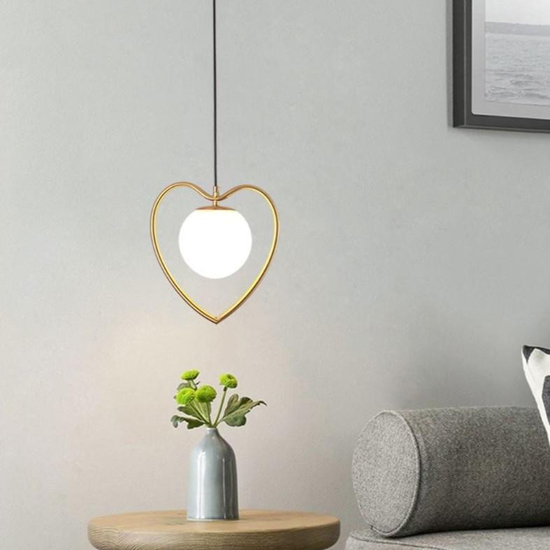 Đèn thả GUNPO chao thủy tinh địa cầu, khung mạ vàng hình trái tim độc đáo - kèm bóng LED chuyên dụng .