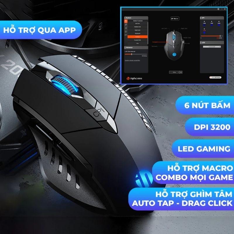 Chuột máy tính gaming TEKKIN INPHIC W1 PRO 7200 DPI bản có dây tắt âm silent Led - hàng nhập khẩu