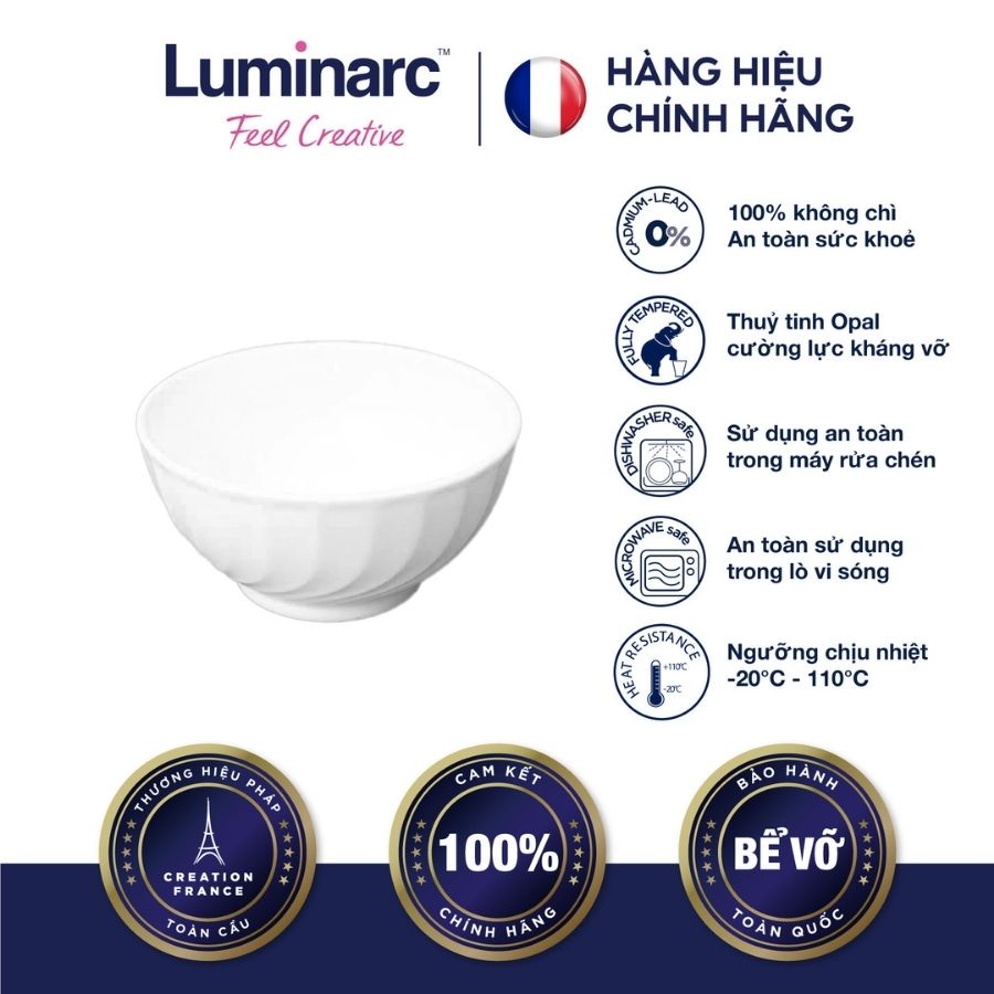 Bộ 6 Chén Thuỷ Tinh Luminarc Trianon Trắng 12cm - LUTRN3652