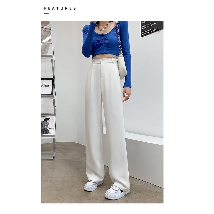 Quần Ống Rộng Suông lưng cao khóa trước 1 khuy chất tuyết mưa khuy giữa quần culottes ống xuông cạp cao cho nữ