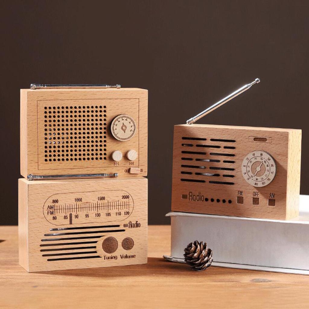 Wooden Music Box Retro Clockwork Radio Desktop Decoration Gift