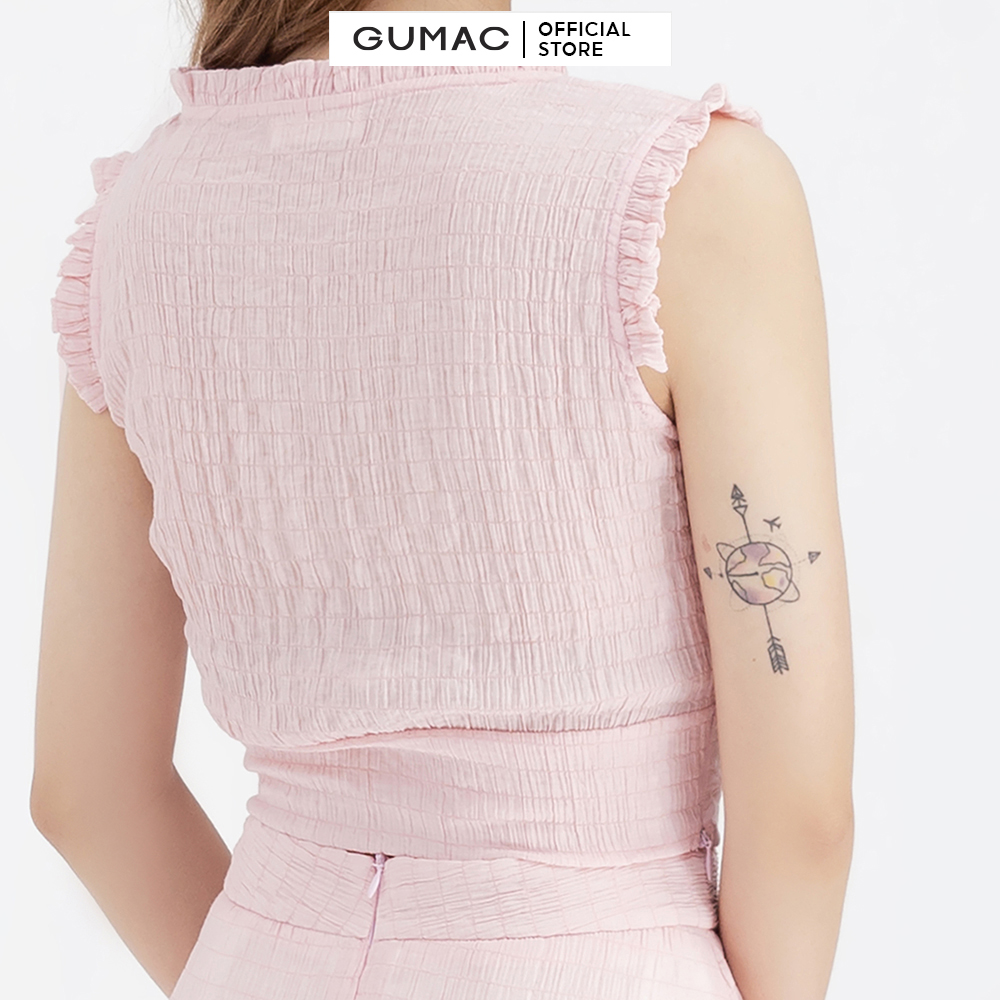 Áo crop-top dáng ôm phối bèo GUMAC AB641