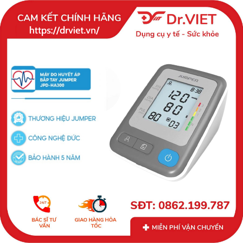 Máy đo huyết áp bắp tay Jumper JPD-HA300 CHÍNH HÃNG xuất Germany - Bảo hành 5 năm - Thao tác dễ dàng - Thiết kế nhỏ gọn, tiện lợi - Màn hình hiển thị lớn- Bộ nhớ lên đến 99 lần cho 2 người dùng