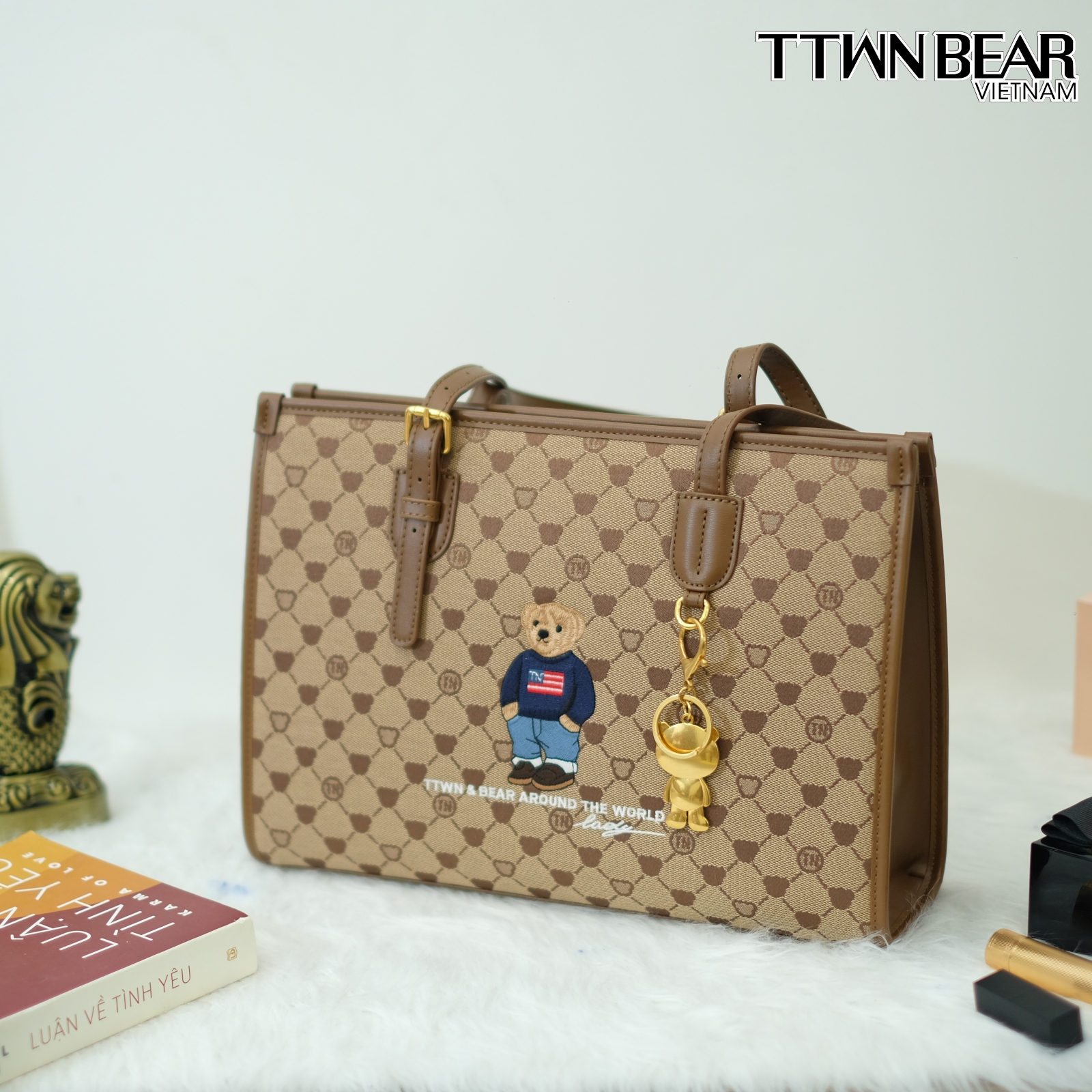 Túi tote TN3079 da thời trang công sở charm gấu TTWN BEAR