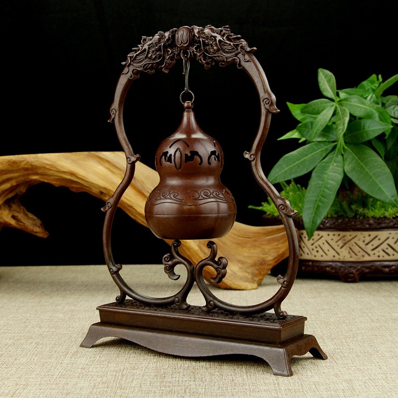 LƯ XÔNG TRẦM HỒ LÔ TREO SONG LONG TRANH CHÂU PHONG THUỶ BẰNG ĐỒNG