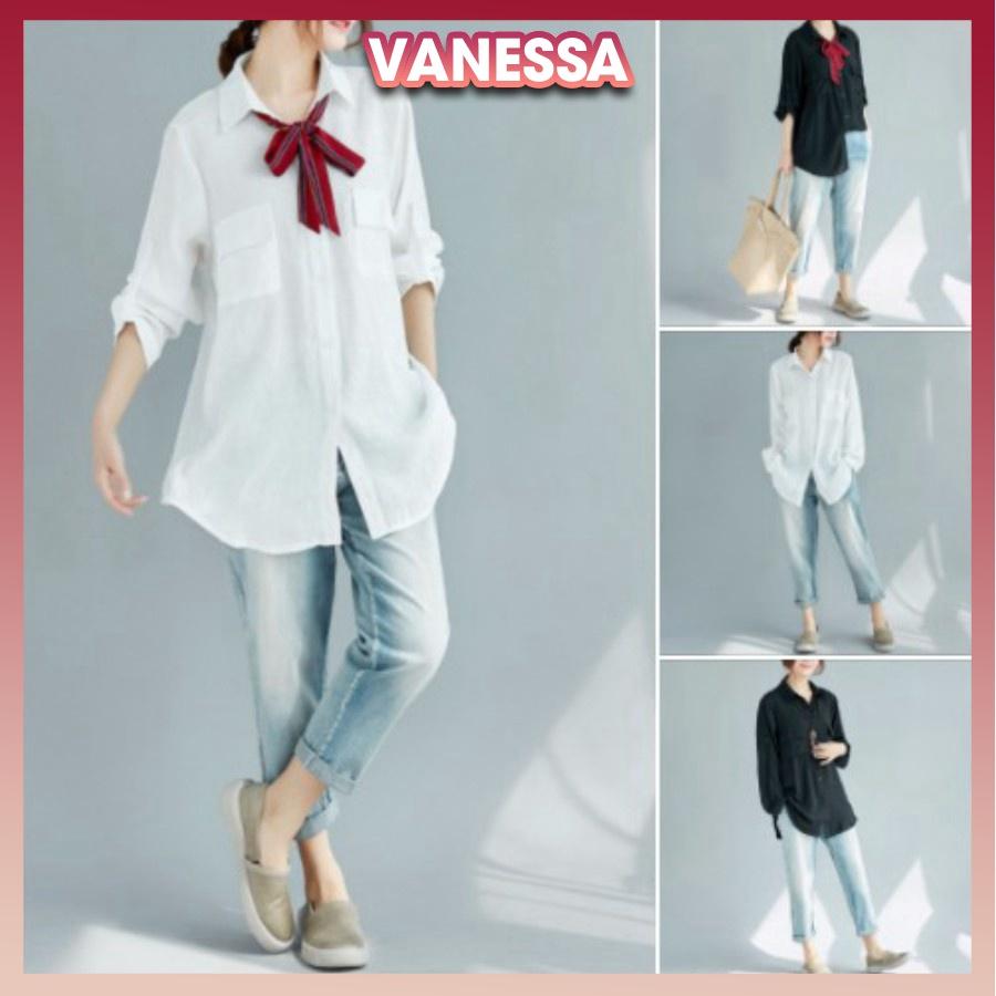 Áo sơ mi nữ form rộng tay dài, áo nữ đẹp Vanessa Stylish, chất liệu đũi tơ mềm mát, thấm mồ hôi SMH.47