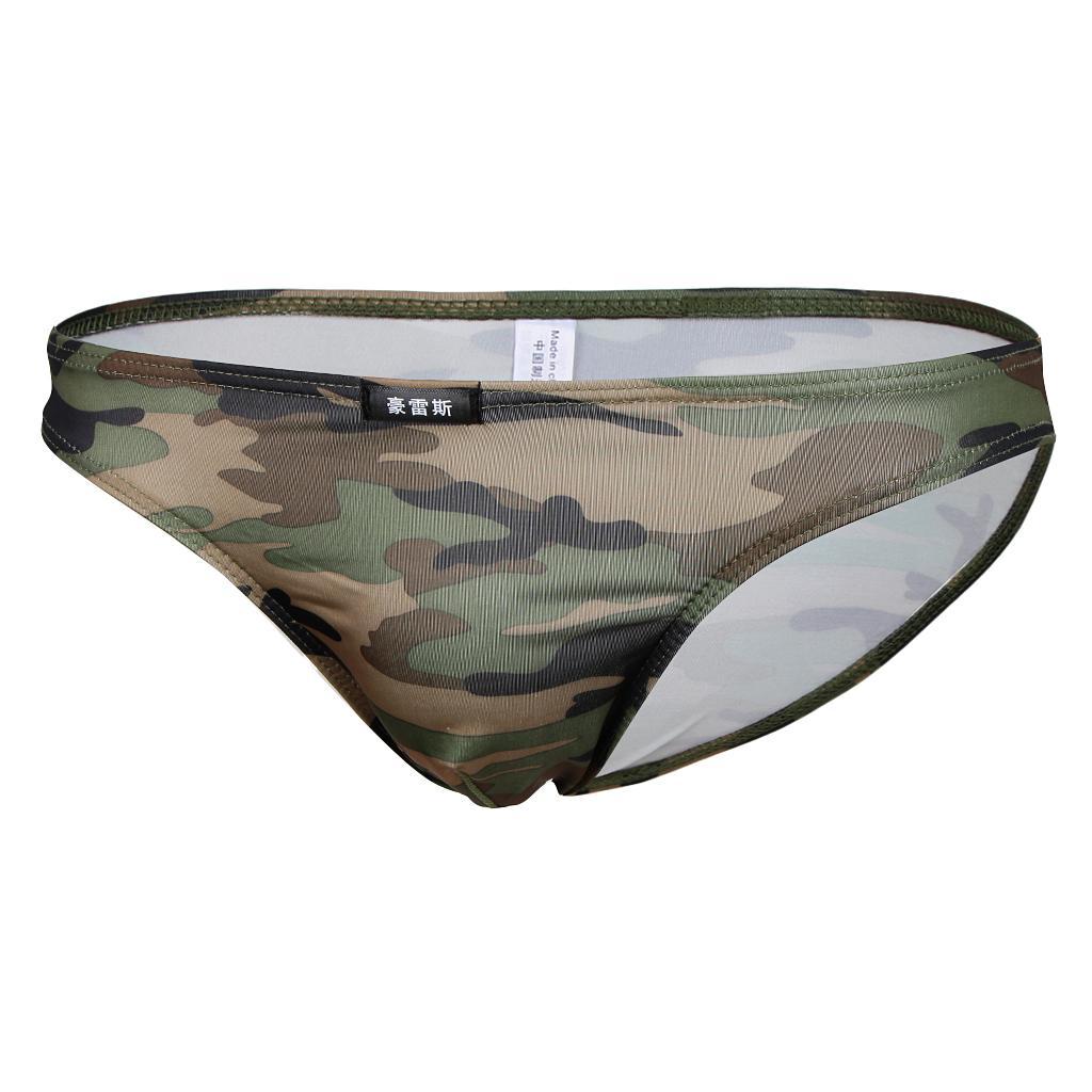 Men's Comfy Breathable Low Rise Elastic Camouflage Briefs Underwear Shorts
