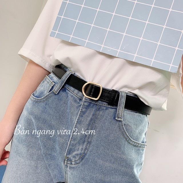 Thắt Lưng Nam Nữ Thắt Lưng Đai Váy Da Đẹp Cao Cấp Mặt Bạc Hình Thoi Không Cần Đục Lỗ - Dây Nịt Hình Thoi Bản Nhỏ Camcam