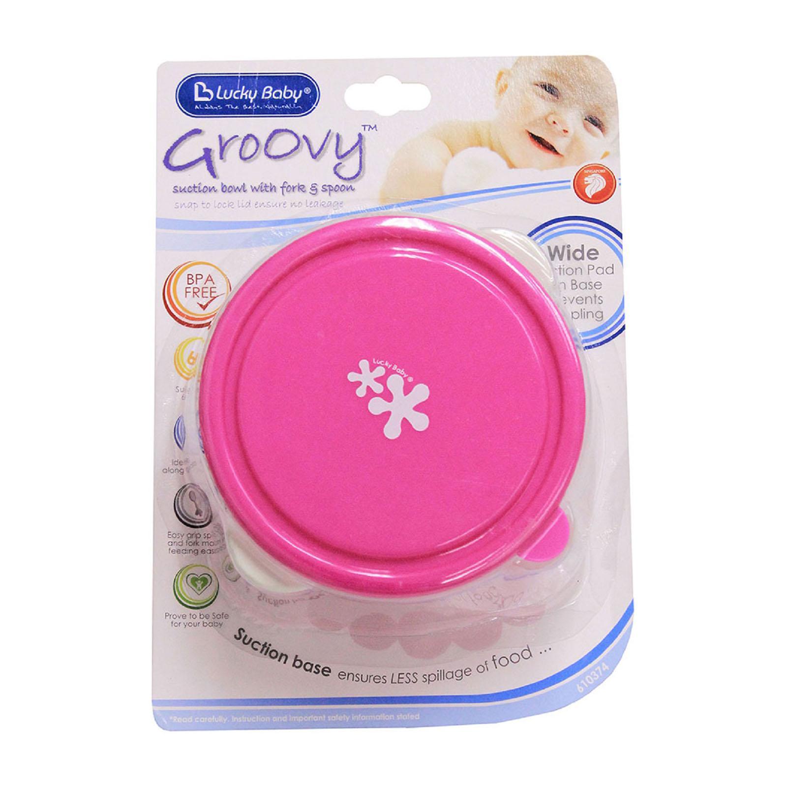 Bộ chén muỗng nỉa cho bé Lucky Baby - Groovy Suction Bowl with Fork & Spoon 610374