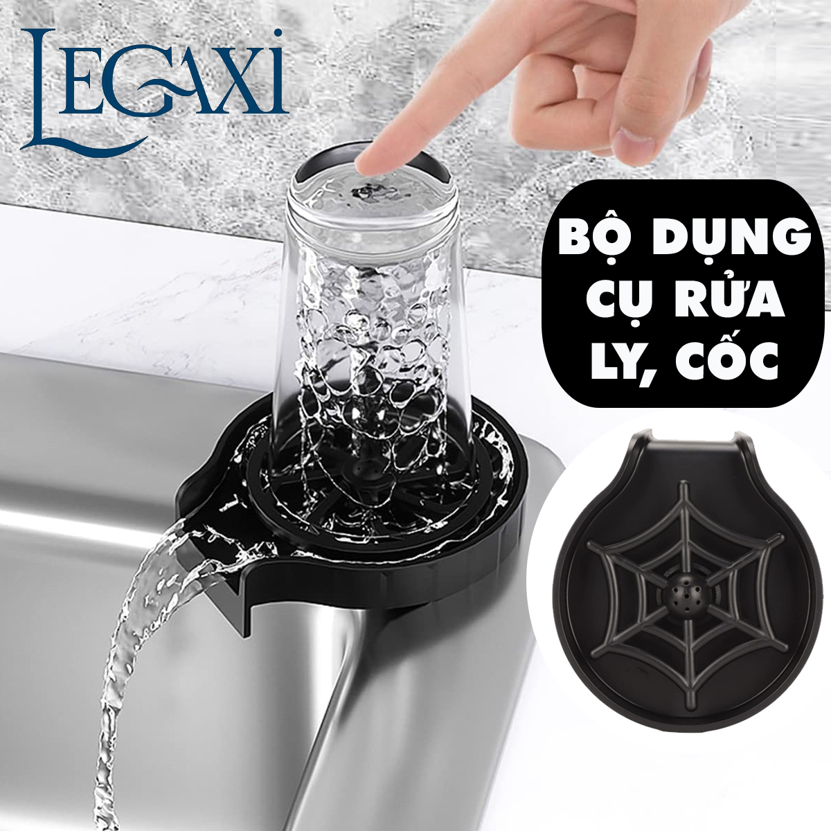 Bộ dụng cụ rửa ly, máy rửa ly, phụ kiện rửa bình chai lọ cốc chén đa năng gắn chậu rửa nhà bếp lavabo Legaxi