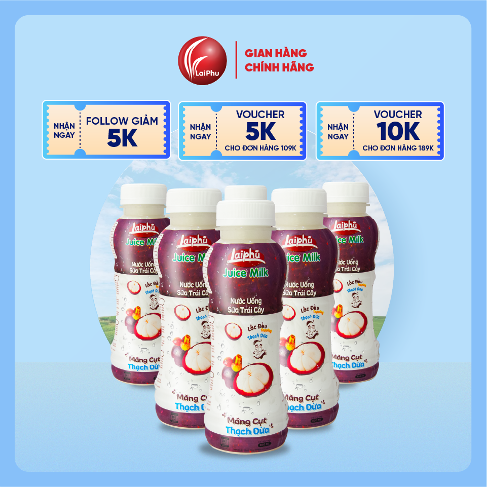Sữa Trái Cây Măng Cụt Thạch Dừa Lai Phú Chai 300ml - Lốc 6 Chai