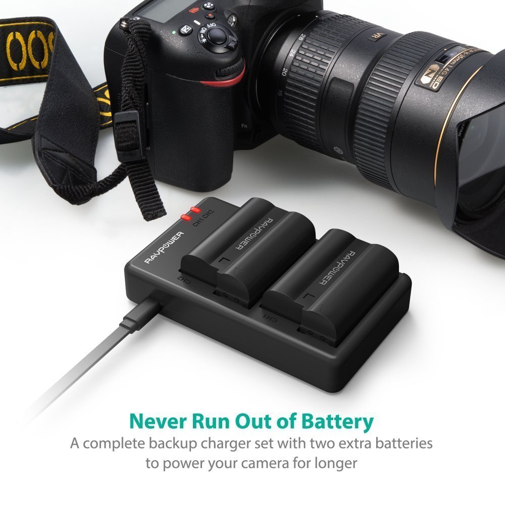 Bộ 2 Pin Và Sạc Kép RAVPower Cho Nikon EN-EL15 D7XXX D8XX D7XX D6XX D5XX - Hàng Nhập Khẩu