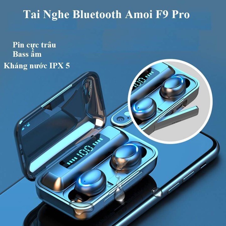 Tai nghe Bluetooth F9 phiên bản Pro quốc tế nâng cấp pin trâu, nút cảm ứng kiêm sạc dự phòng