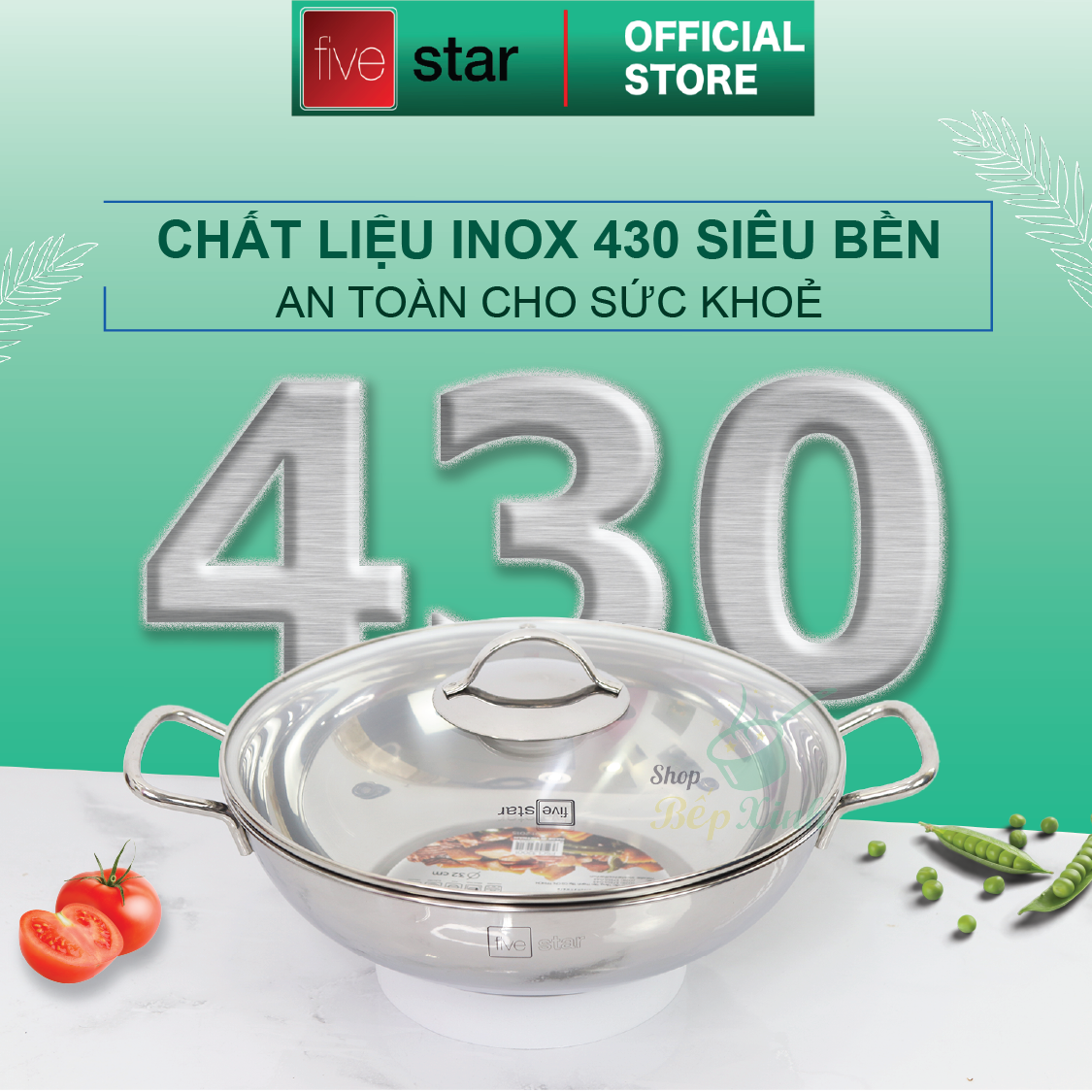 Chảo Xào 3 Đáy Nắp Kính FivestarW32-3DG (32cm)