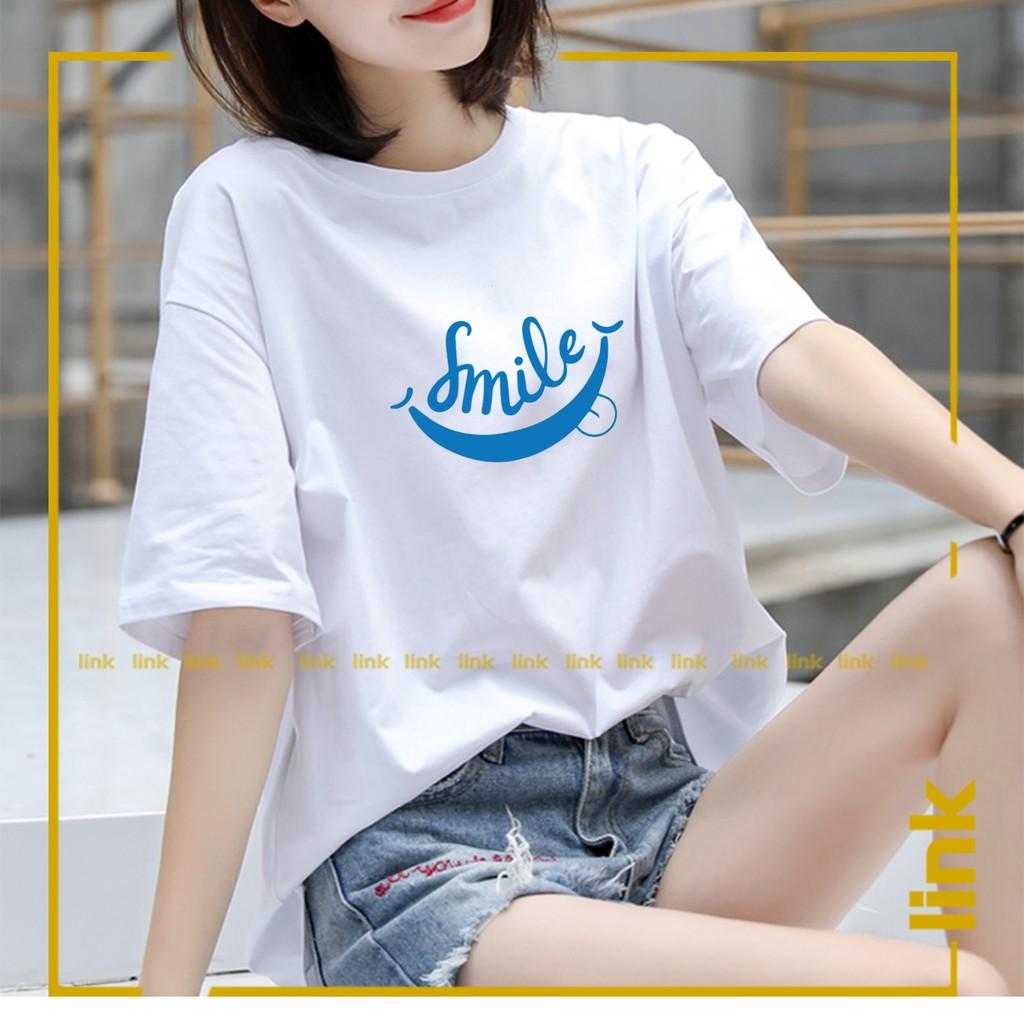 Áo thun tay lỡ trắng SMILE XINH CUTE unisex