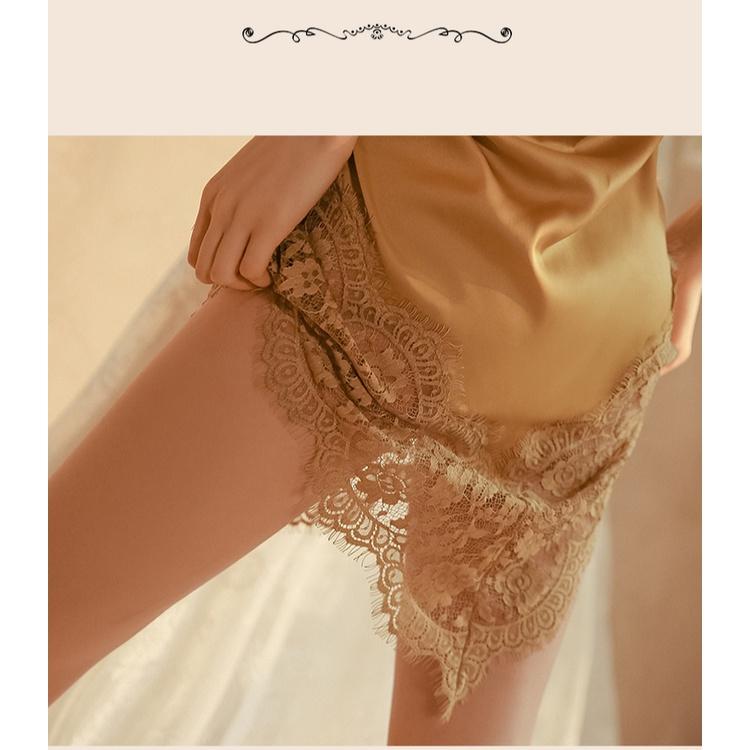 Váy ngủ sexy gợi cảm đồ ngủ dây vai tuỳ chỉnh có đệm ngực - chất lụa satin mềm mượt phối ren_DN23