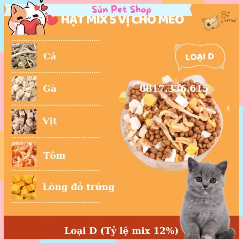 Hạt mix cao cấp cho mèo trộn thịt bò, gà, tôm, cá, lòng đỏ trứng, rau củ quả - Thức ăn hạt cho mèo kén ăn