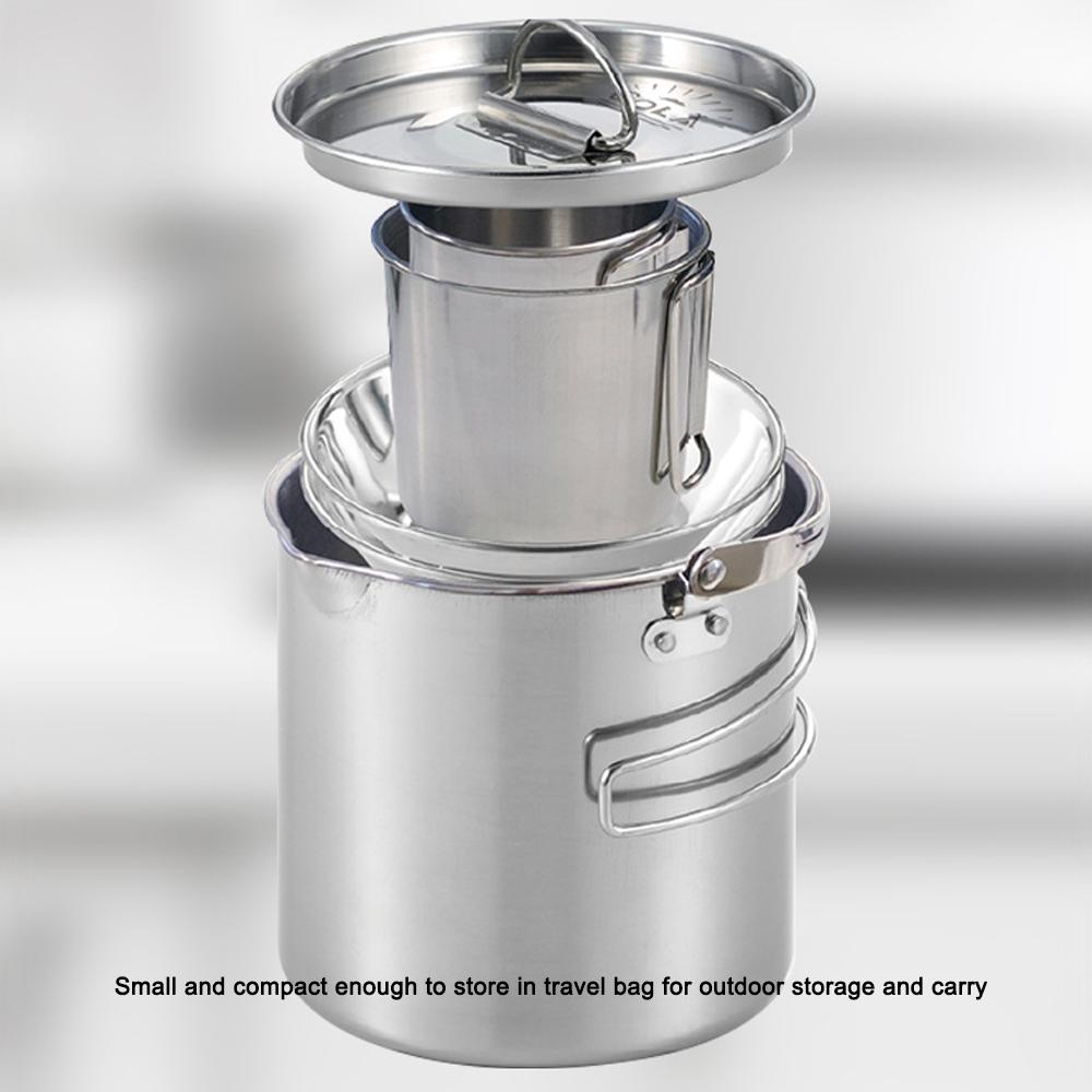 5pcs Camping Cookware Set Outdoor Portable Picnic Cookware Kit Stainless Steel Travel Tableware Cooking Accessory