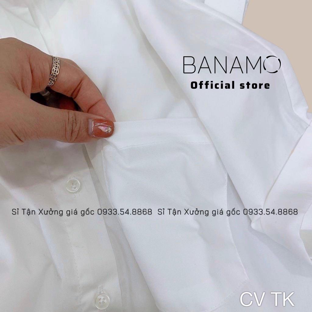Áo sơ mi nữ tay hến phong cách công sở siêu đẹp thời trang Banamo Fashion sơ mi tay hến 3923
