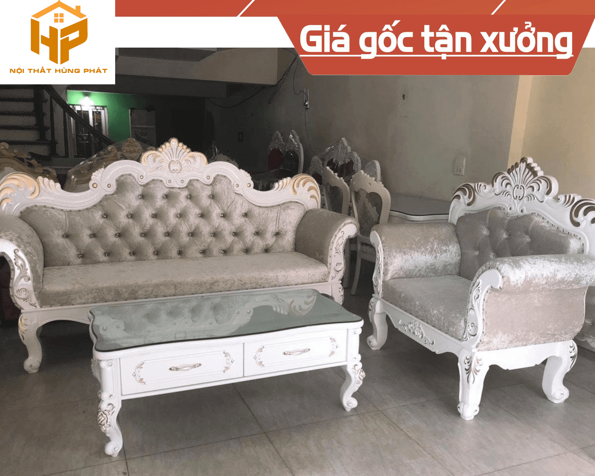 Sofa Tân Cổ Điển khung gỗ giá rẻ