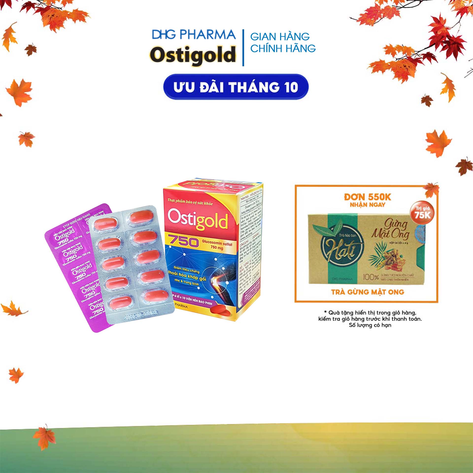 TPCN OSTIGOLD 750 hỗ trợ bổ sung dưỡng chất cho sụn khớp, tăng khả năng vận động khớp 1 chai × 100 viên - Chính hãng DHG Pharma