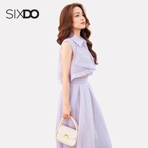 Áo sơ mi nữ tím tơ sát nách SIXDO