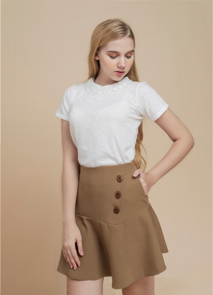 Chân váy nữ kiểu Callia Botton Skirt xòe đuôi cá (Nâu)