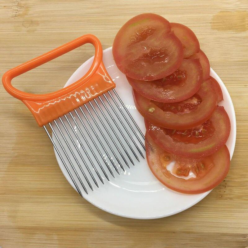 Kitchen Gadgets Stainless Steel Onion Slicer Onion Fork Tomato Vegetables Safe Fork Vegetables Slicing Cooking Cutting Tools