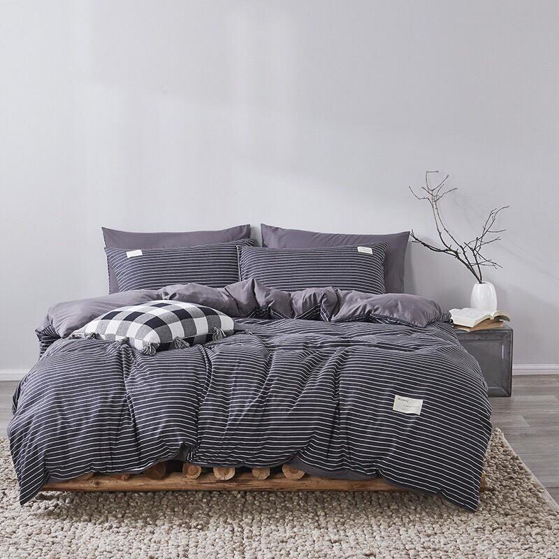 Bộ chăn ga gối Cotton Tici kẻ M2T Bedding chăn ga Hàn Quốc, vỏ chăn mền, drap giường và 2 vỏ gối