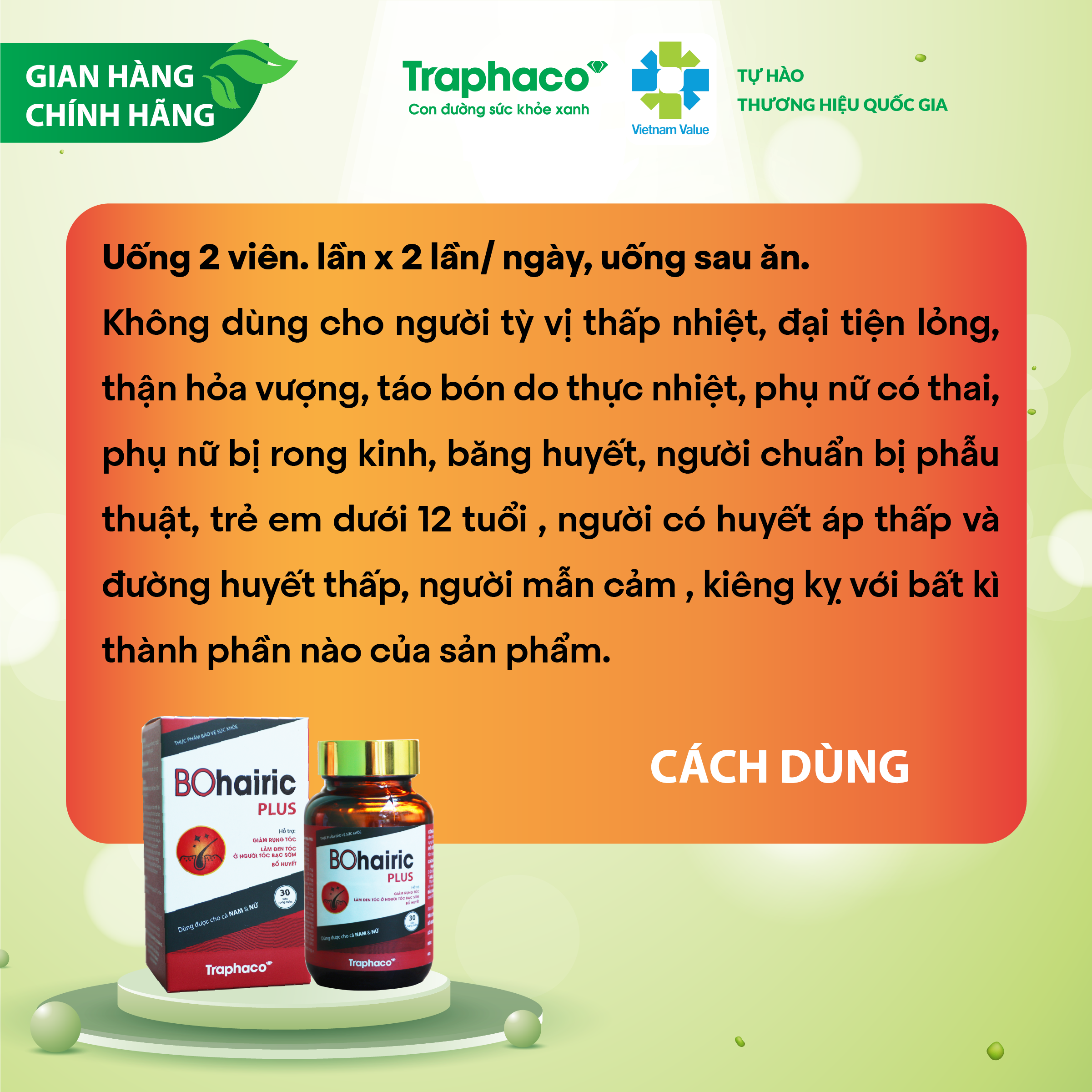 BOHAIRIC PLUS - GIẢM RỤNG TÓC- LÀM ĐEN TÓC Ở NGƯỜI TÓC BẠC SỚM - BỔ HUYẾT