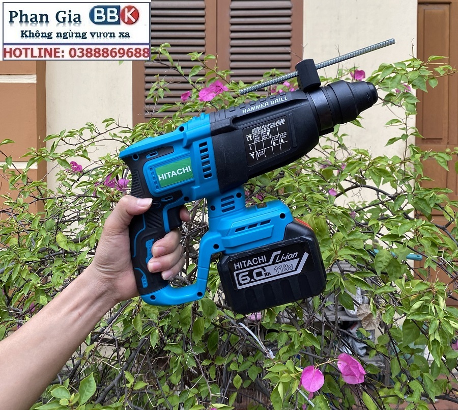 Máy Khoan Đục Bê Tông 199V - 3 Chức Năng: Khoan, khoan búa, đục - Động Cơ Không Chổ Than 100% Lõi Đồng