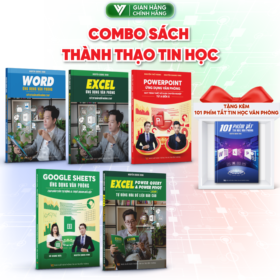 Combo 5 Sách Word - Excel - Power Point - Google Sheet - Power Query ĐÀO TẠO TIN HỌC Ứng Dụng Văn Phòng Kèm Video Hướng Dẫn